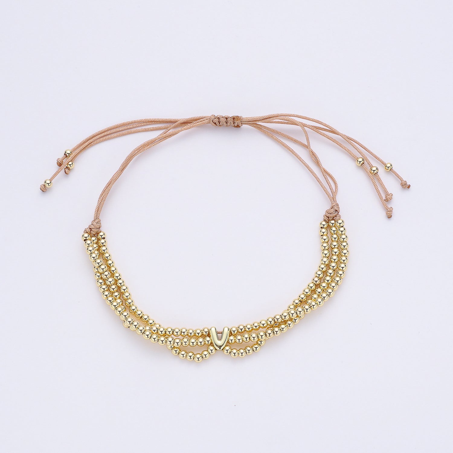 PULSERA HILO / 3 LINEAS BOLITAS MED DORADAS / LETRA