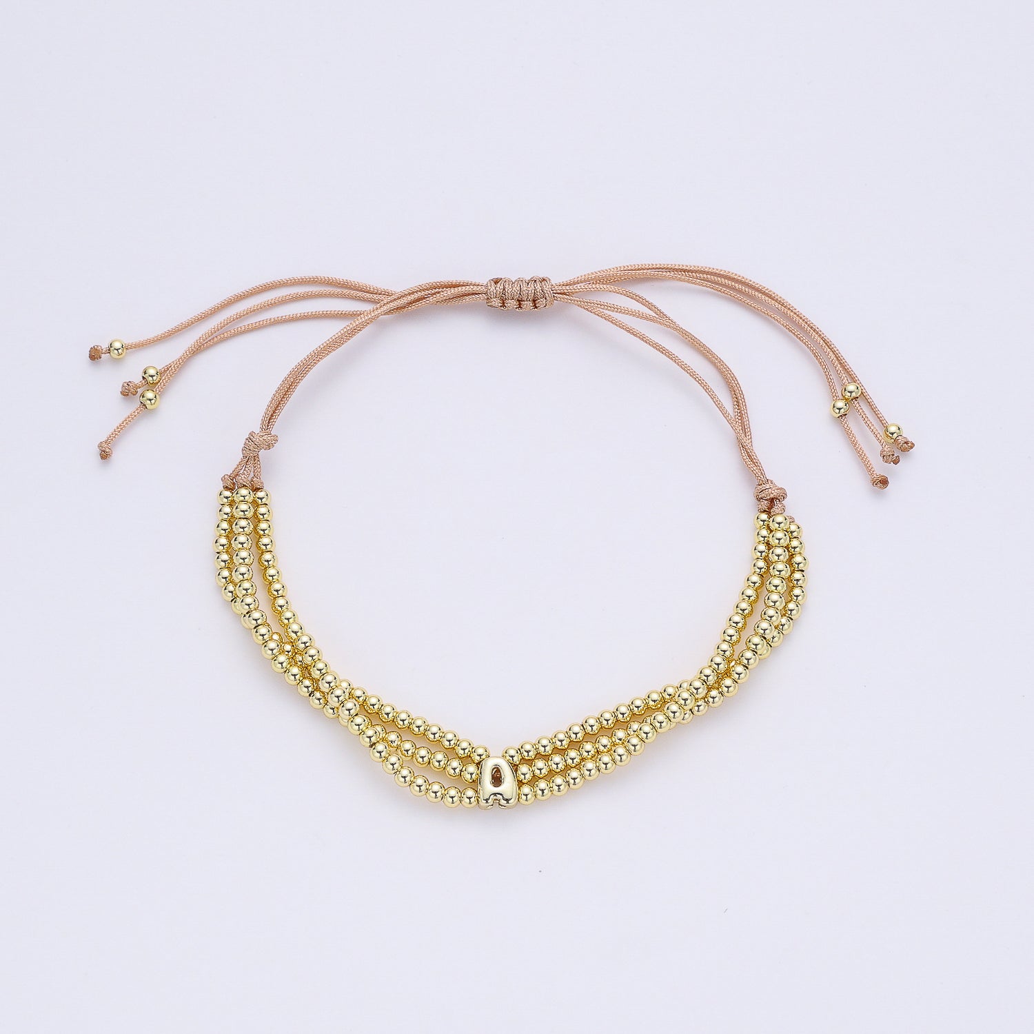 PULSERA HILO / 3 LINEAS BOLITAS MED DORADAS / LETRA