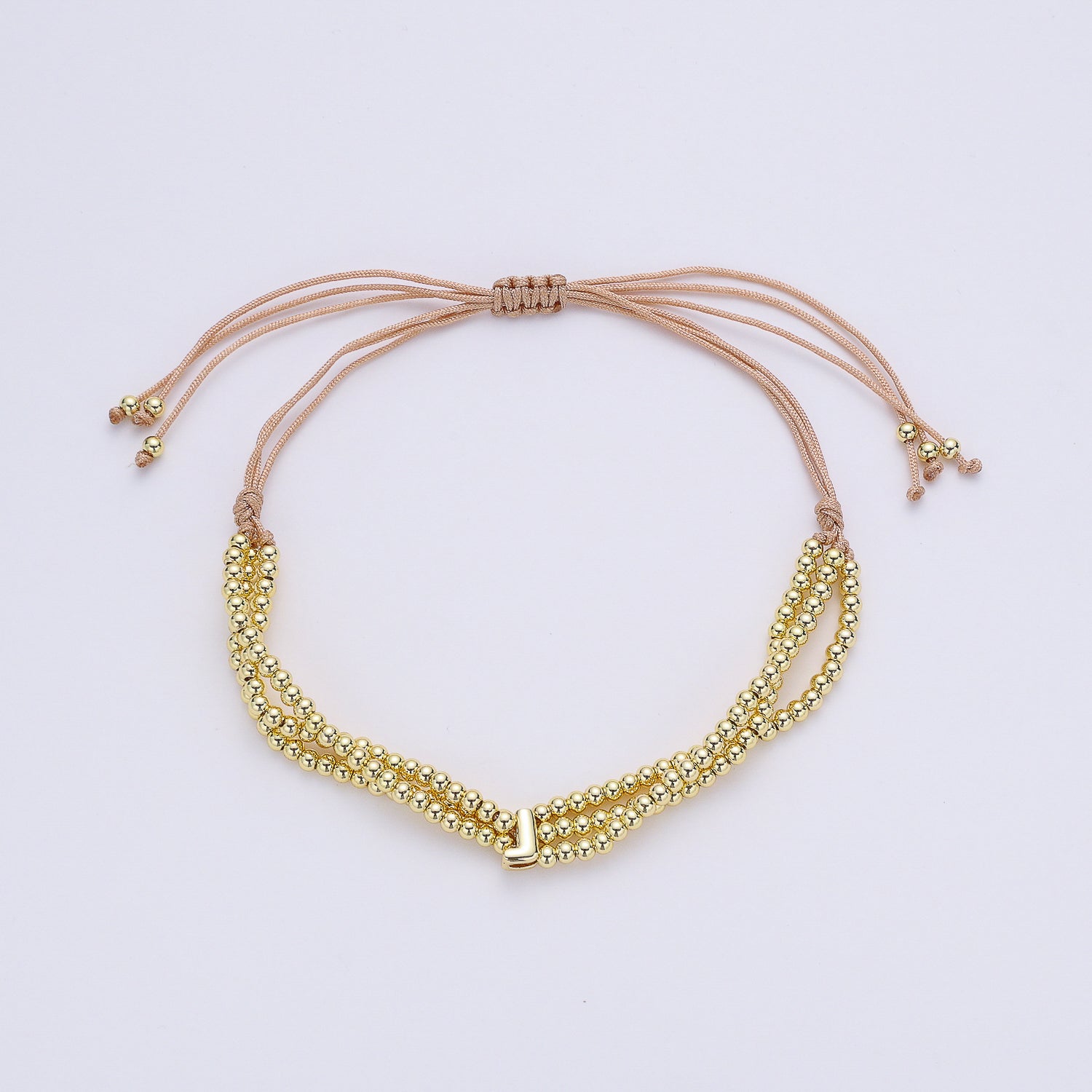 PULSERA HILO / 3 LINEAS BOLITAS MED DORADAS / LETRA