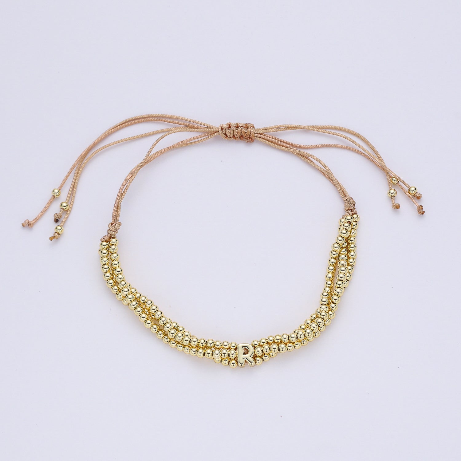 PULSERA HILO / 3 LINEAS BOLITAS MED DORADAS / LETRA
