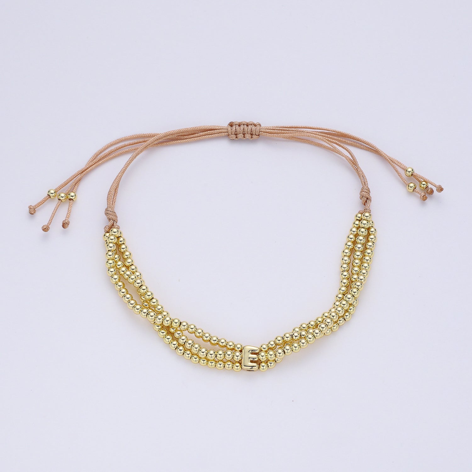 PULSERA HILO / 3 LINEAS BOLITAS MED DORADAS / LETRA