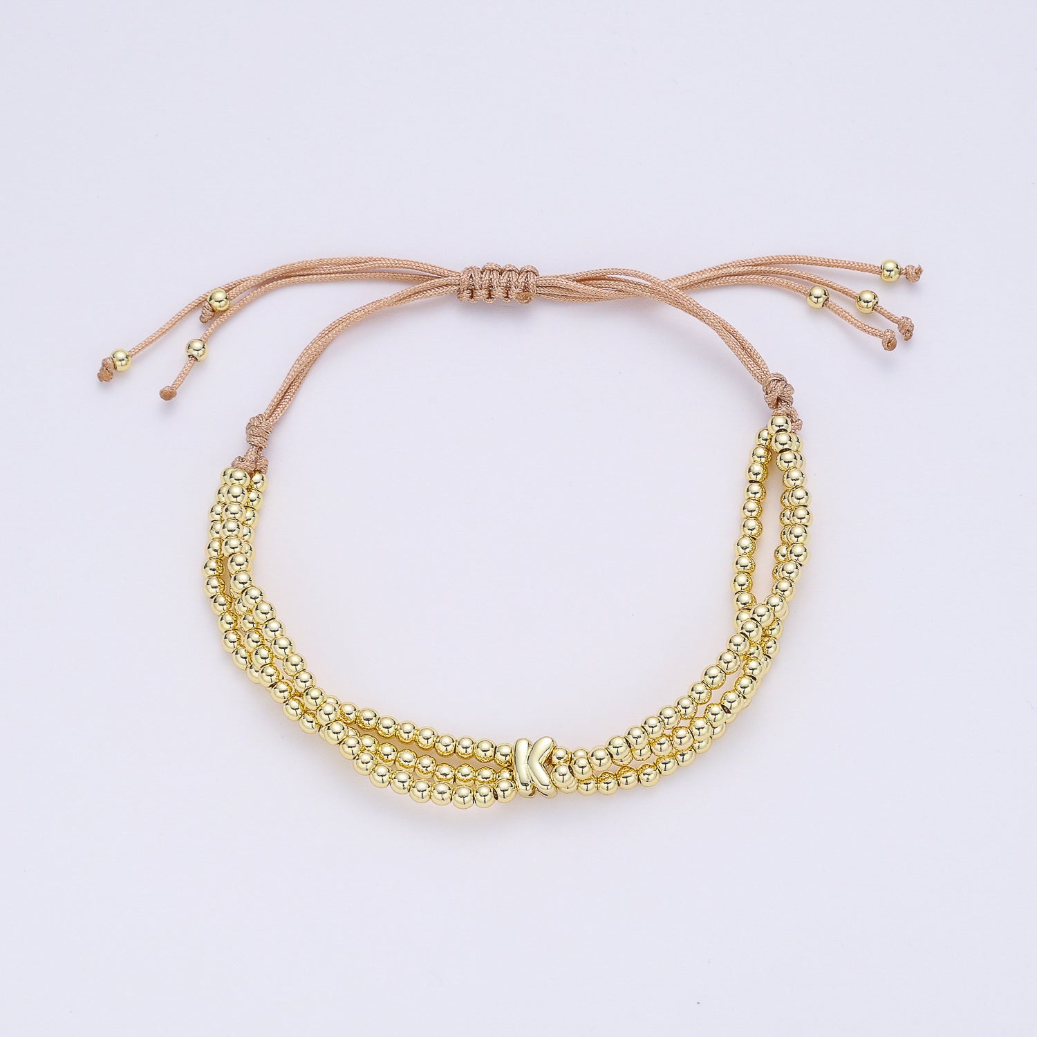 PULSERA HILO / 3 LINEAS BOLITAS MED DORADAS / LETRA