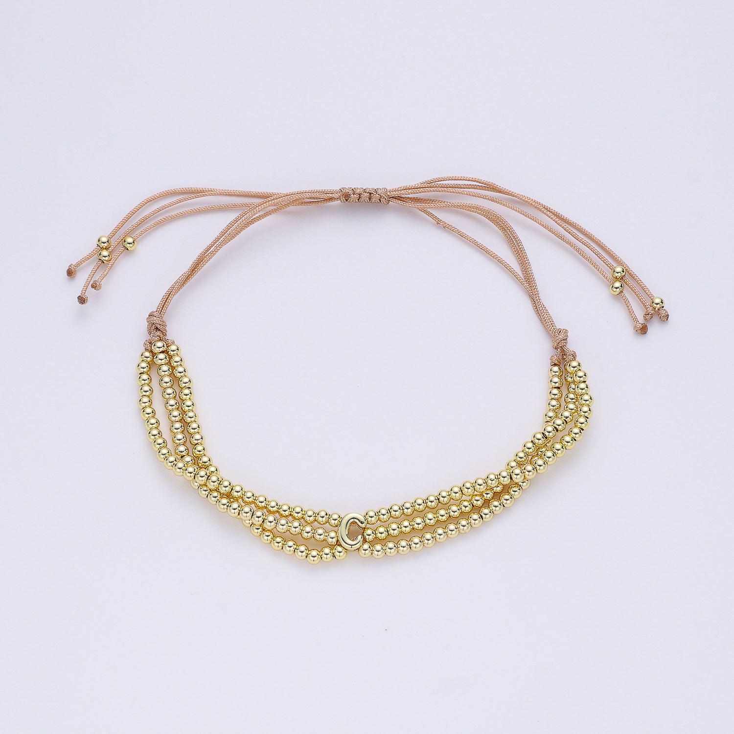PULSERA HILO / 3 LINEAS BOLITAS MED DORADAS / LETRA
