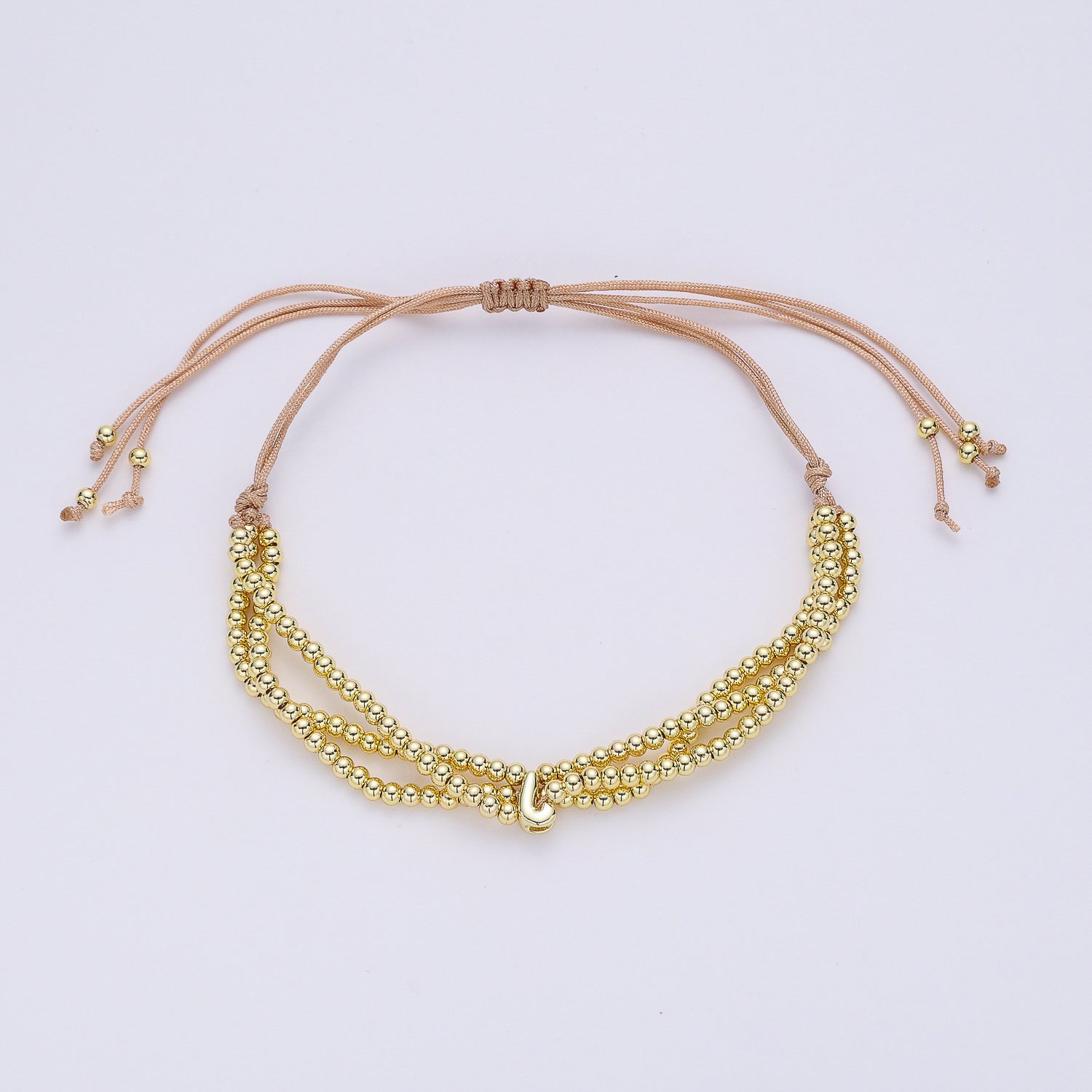PULSERA HILO / 3 LINEAS BOLITAS MED DORADAS / LETRA