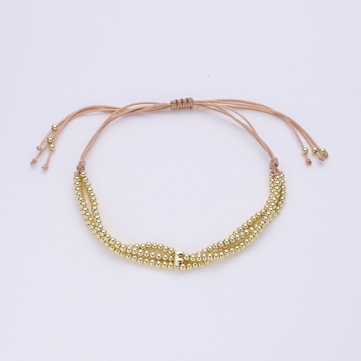 PULSERA HILO / 3 LINEAS BOLITAS MED DORADAS / LETRA