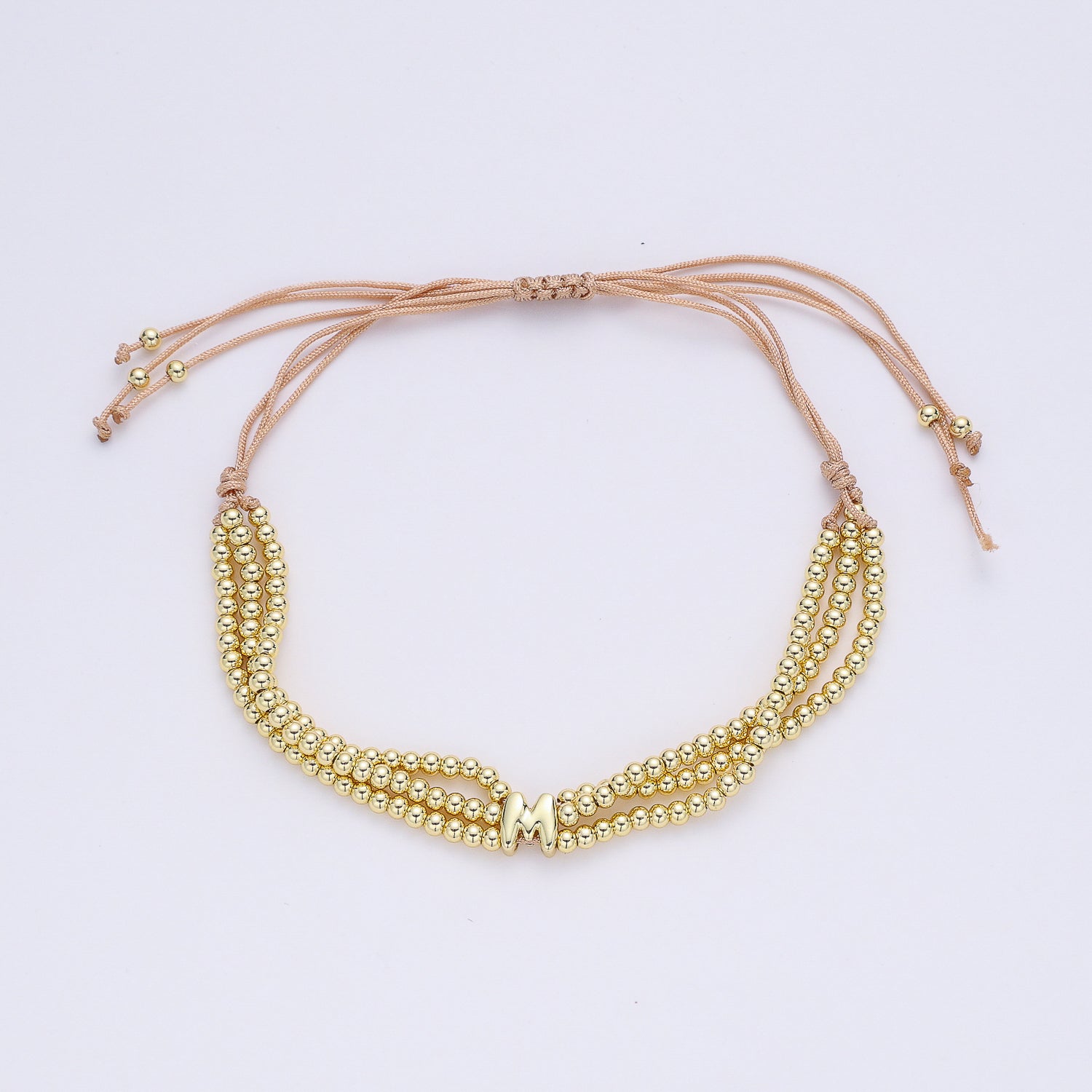 PULSERA HILO / 3 LINEAS BOLITAS MED DORADAS / LETRA