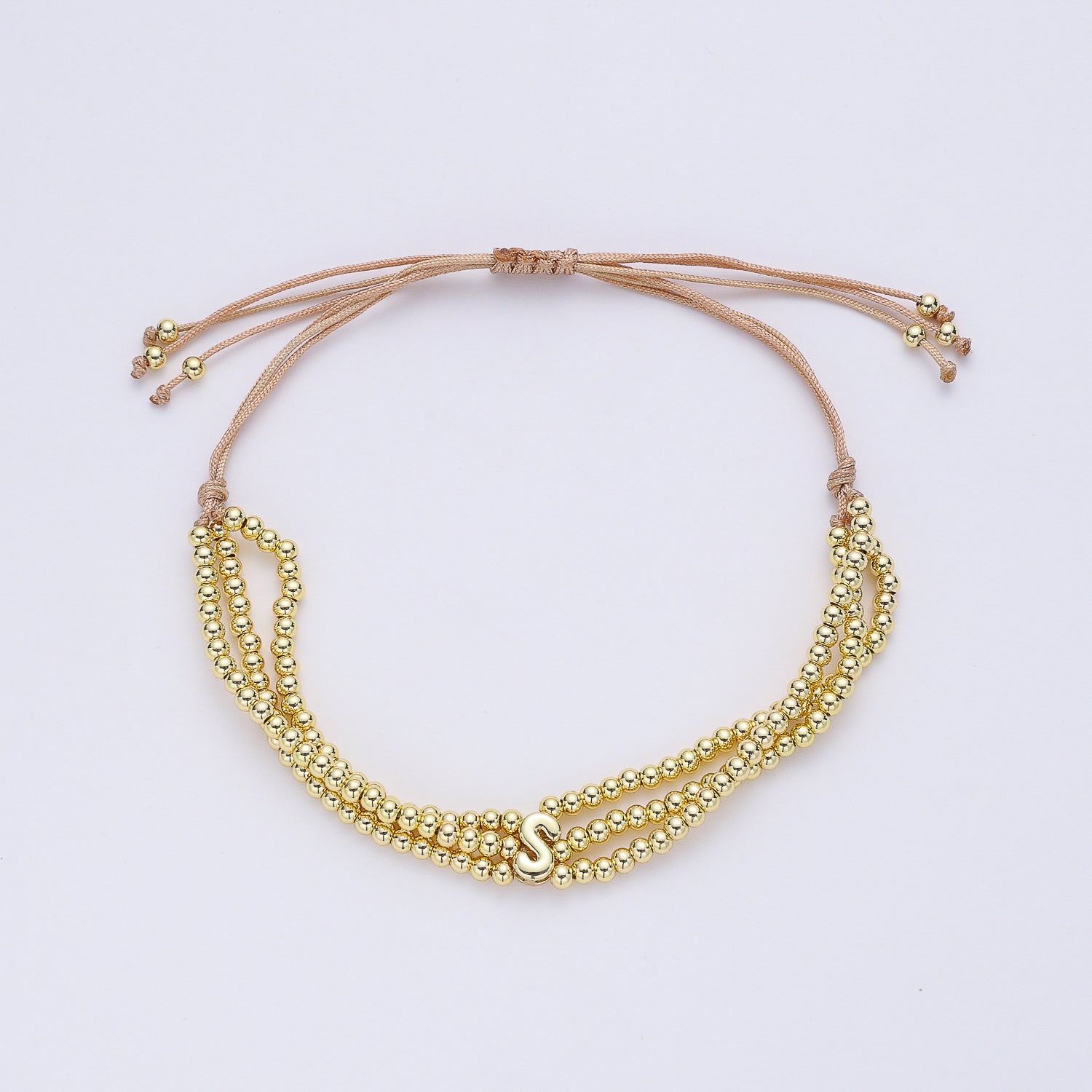 PULSERA HILO / 3 LINEAS BOLITAS MED DORADAS / LETRA