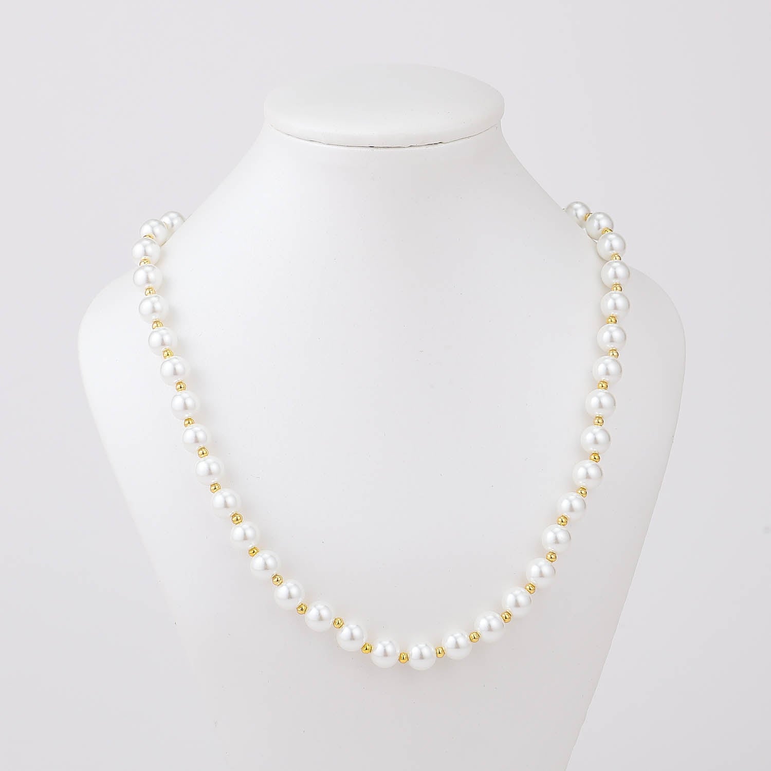 16" COLLAR PERLAS APERLADAS BOLITAS DORADAS