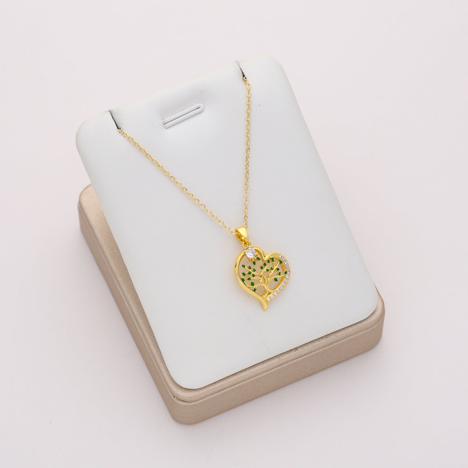 18" cadena delgada dije corazon / arbol / cristal / dorado