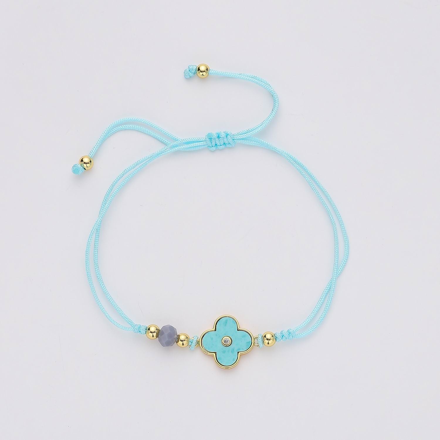 CORDON DOBLE  / DIJE FLOR VAN ESMALTE AZUL