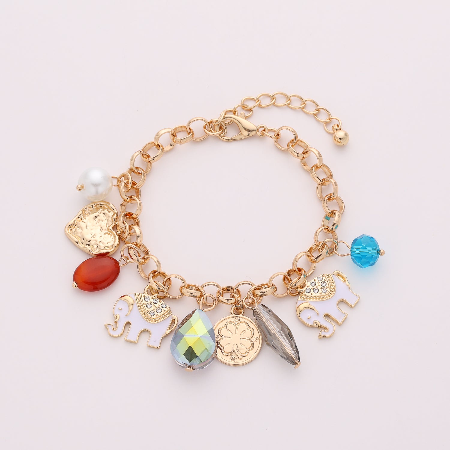 CADENA ESLABON TOSCO CUELGAN MULTIPLES DIJES / ELEFANTE TREBOL/ DORADO