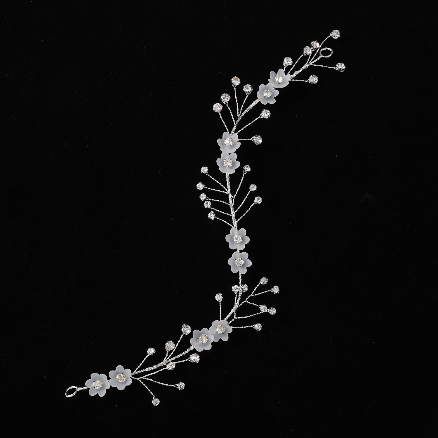 tiara / linea enroscada ramas punta cristal / flores acrilico med /plata