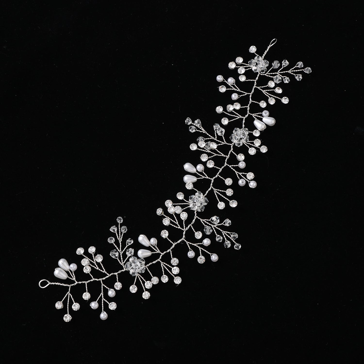 tiara / linea enroscada / ancha / ramas en cristales / perlas / checos / plata