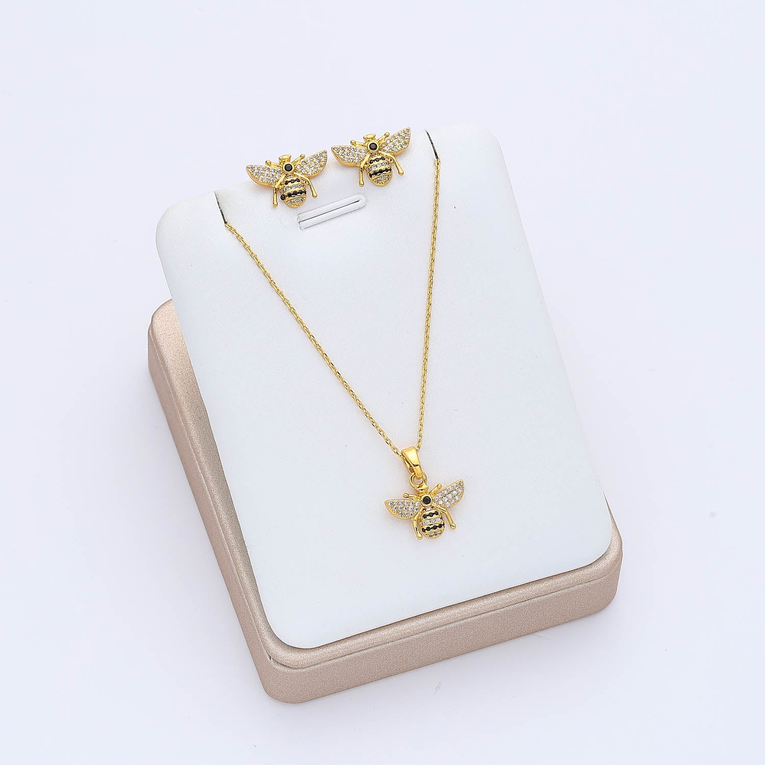 COL Y ARE / 16 " CAD DEL DIJE CRISTAL ABEJA CRISTAL / ARETES JUEGO / D
