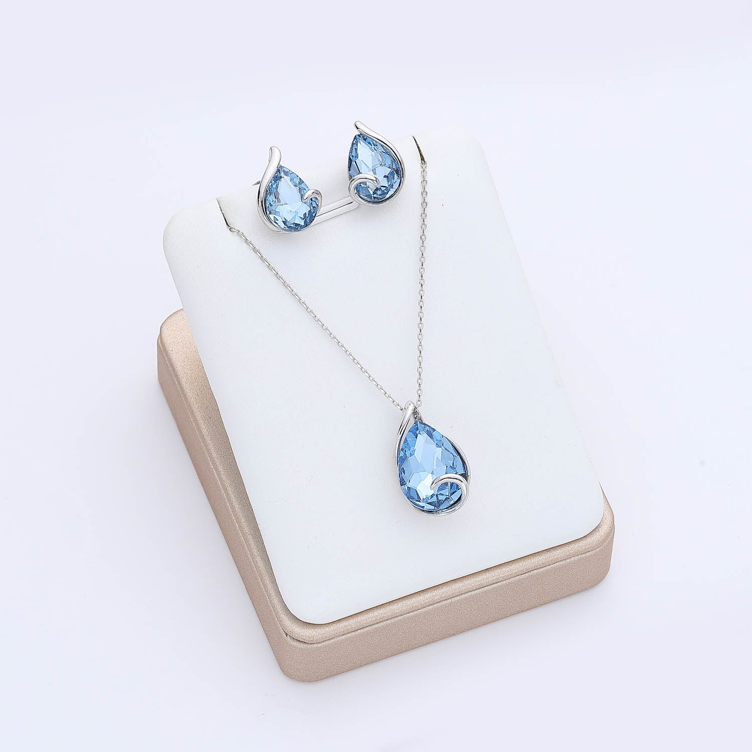 COL Y ARE / 16 " CAD DEL DIJE GOTA CRISTAL LILA/ ARETES JUEGO / PLATA