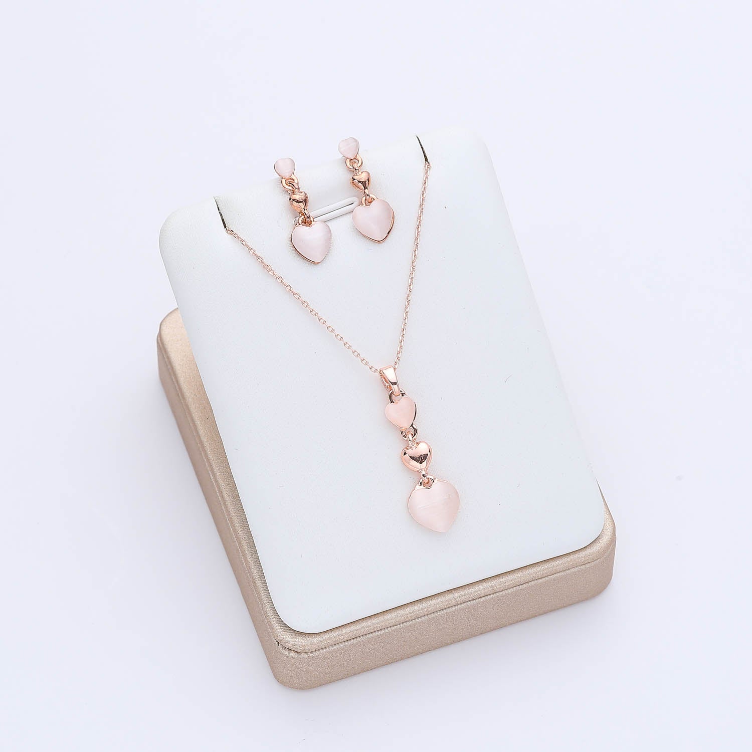 COL Y ARE / 16 " CAD DEL DIJE 3 CORAZONES OJO DE GATO / ARETES JUEGO /