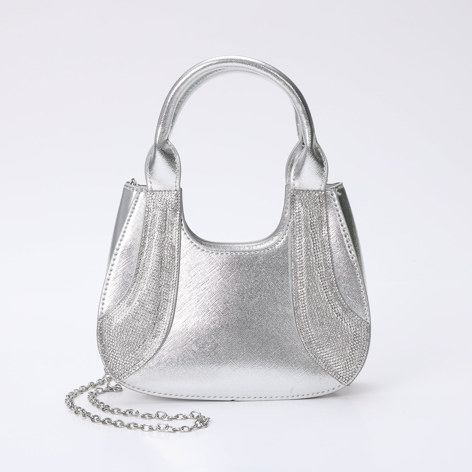 NOCHE/ BOLSA DE MANO CHICA / RECONDEADA / CRISTAL / DORADO