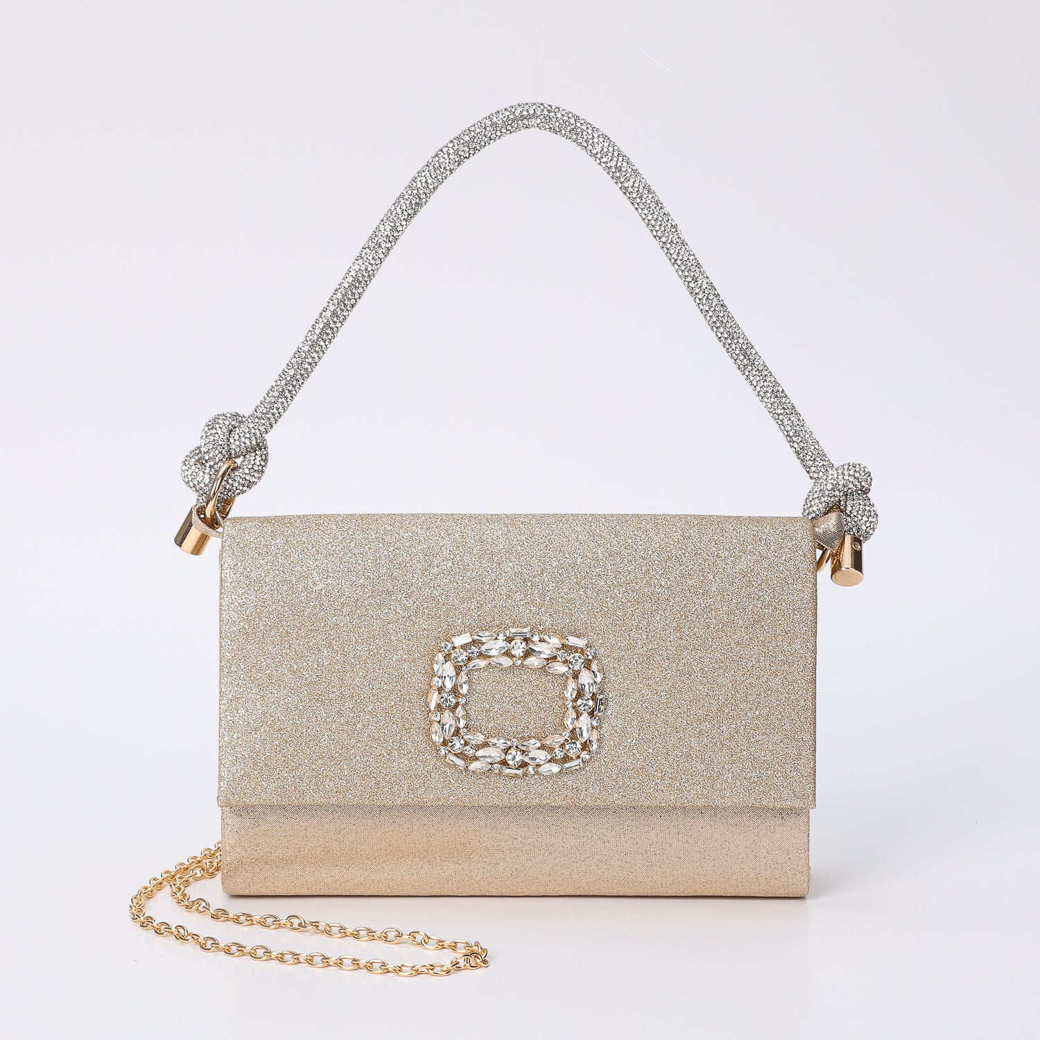NOCHE / RECTANGULAR RIGIDA/FLAP DIAMANTADO/ASA LAZO DIAMANTADO /DORADO