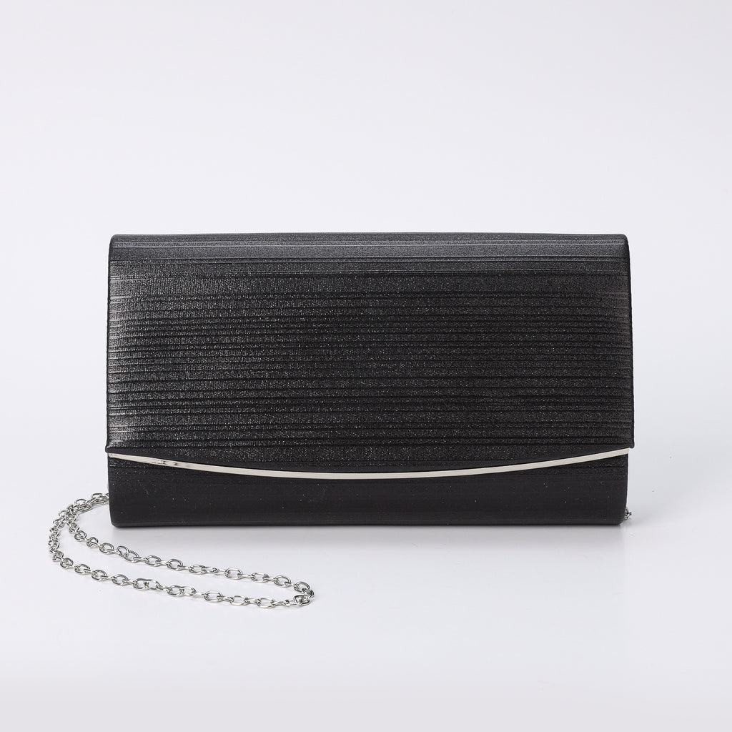 NOCHE / RECTANGULAR RIGIDO/ TEXTIL BRILLANTE LINEAS /PERFIL DORADO/ NEGRO