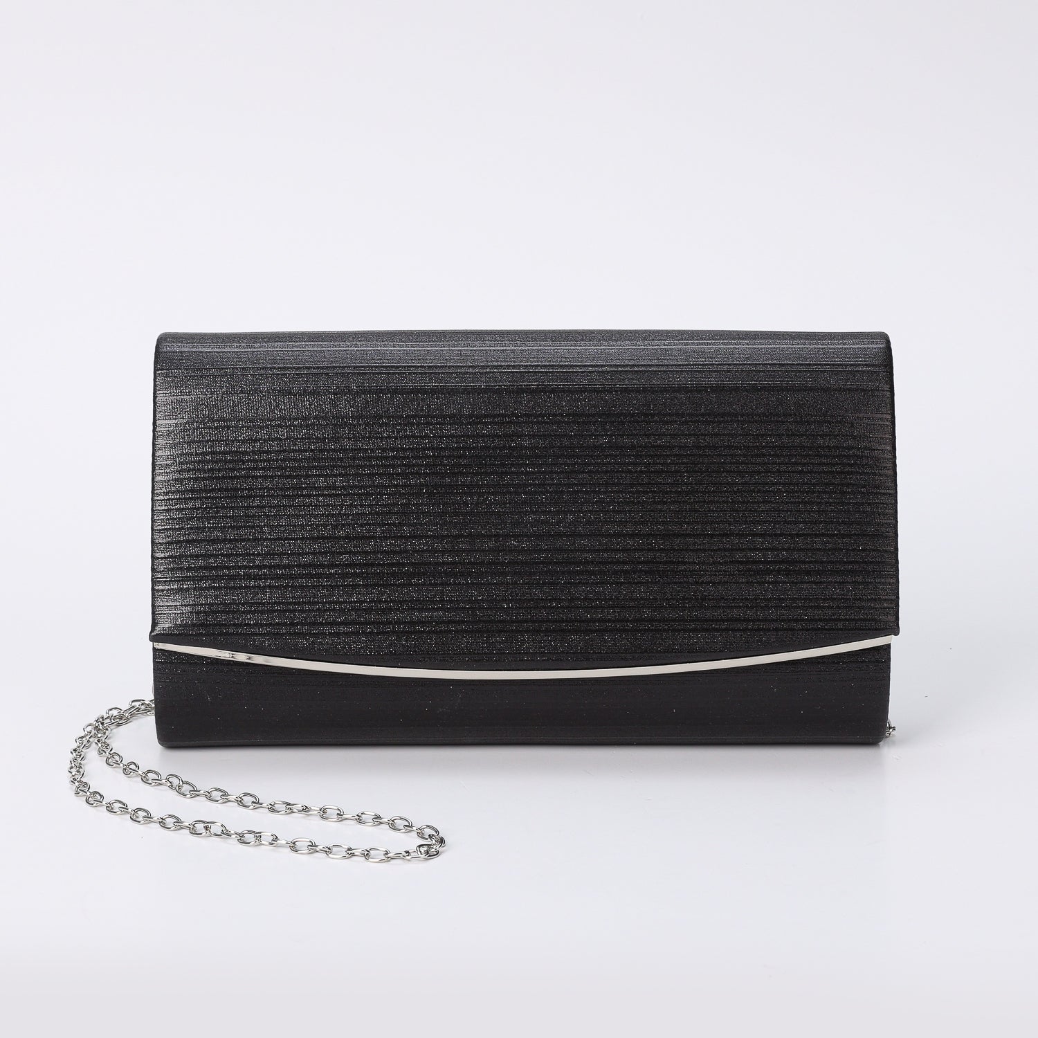 NOCHE / RECTANGULAR RIGIDO/ TEXTIL BRILLANTE LINEAS /PERFIL DORADO/ NEGRO