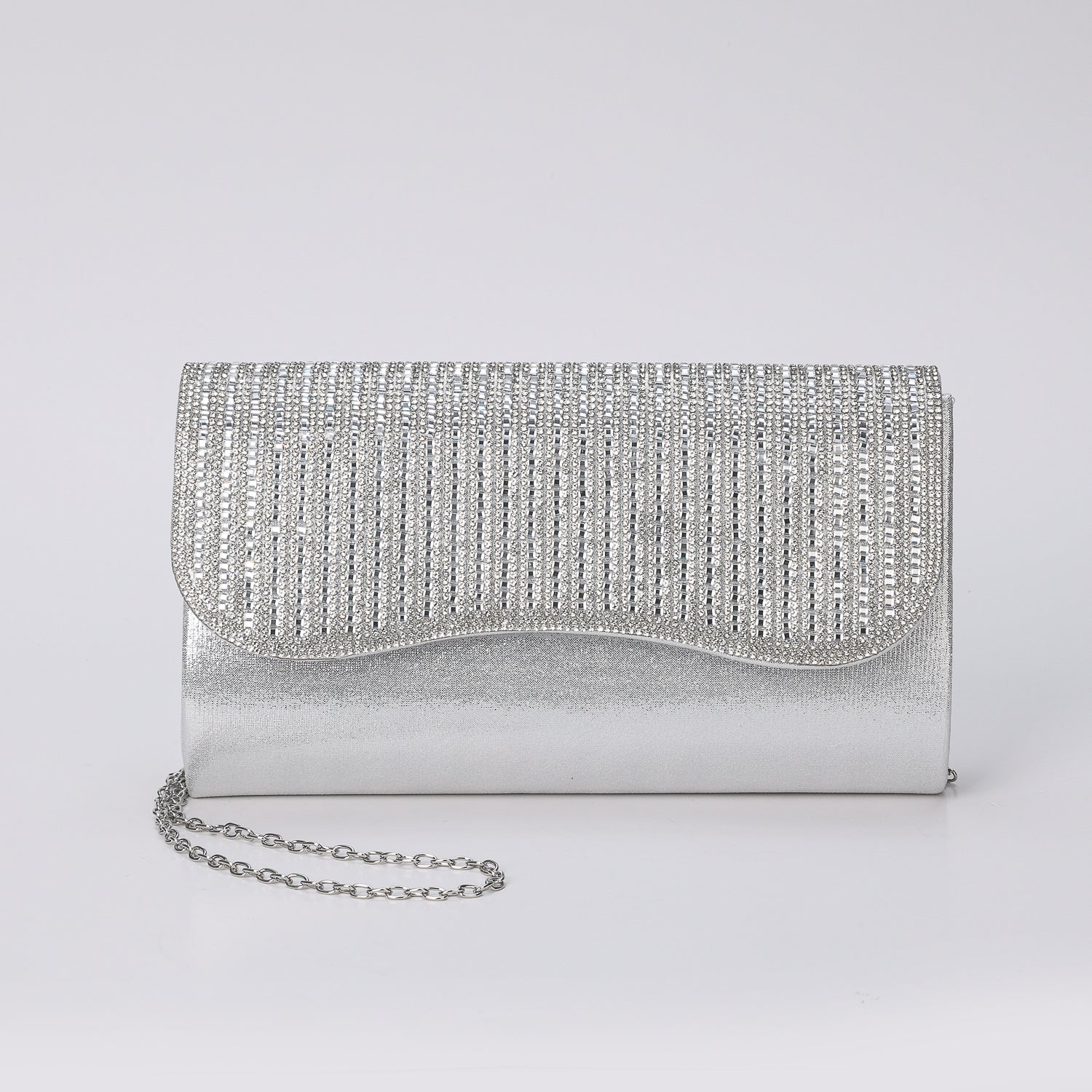 NOCHE / RECTANGULAR / FLAP CRISTAL EN LINEA / TEXTIL BRILLANTE / DORADO