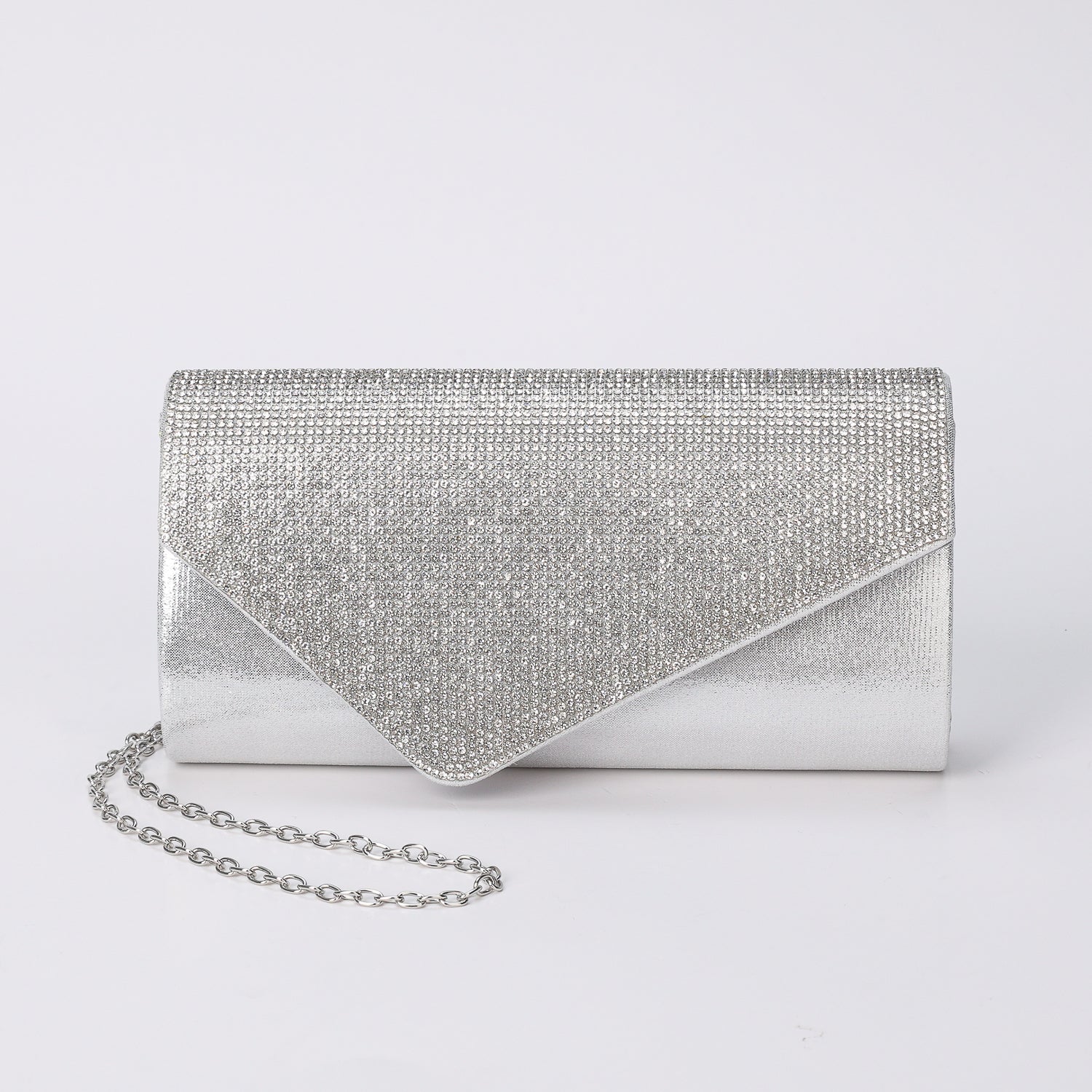 NOCHE / RECTANGULAR/FLAP EN PICO LATERAL/ CRISTAL/ TEXTIL BRILLANTE / DORADO