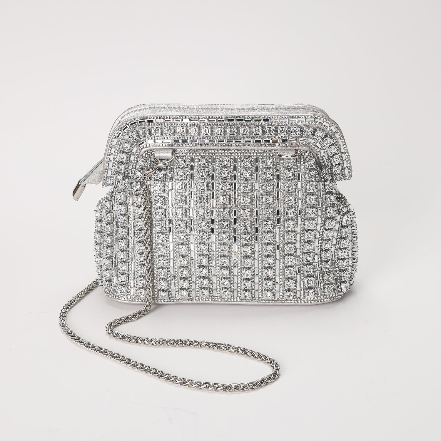 noche / pouch bag chica cristal grande plata