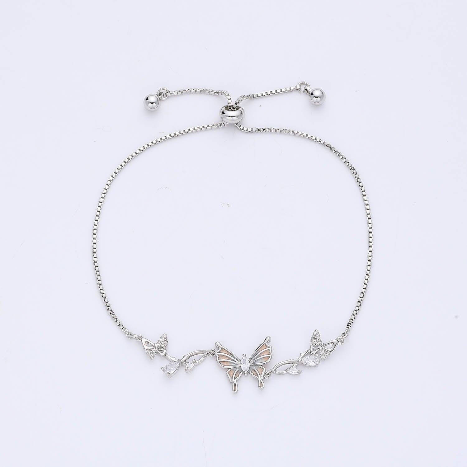 CAD DEL / 3 MARIPOSAS ESMALTE Y CRISTAL / BROCHE DESLIZANTE / PLATA