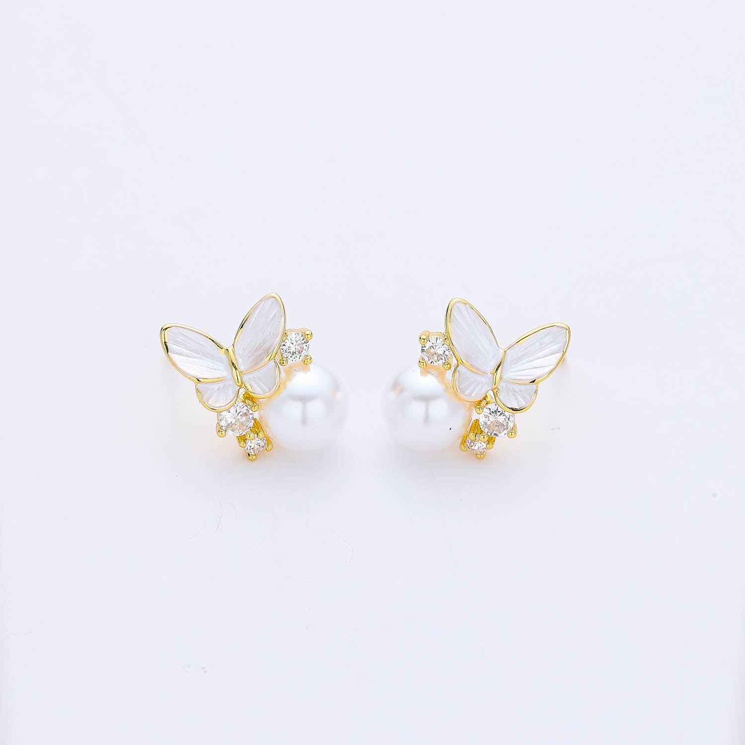 BROQUEL  MARIPOSA ESMALTE PLATA MATE / 1 PERLA / DORADO