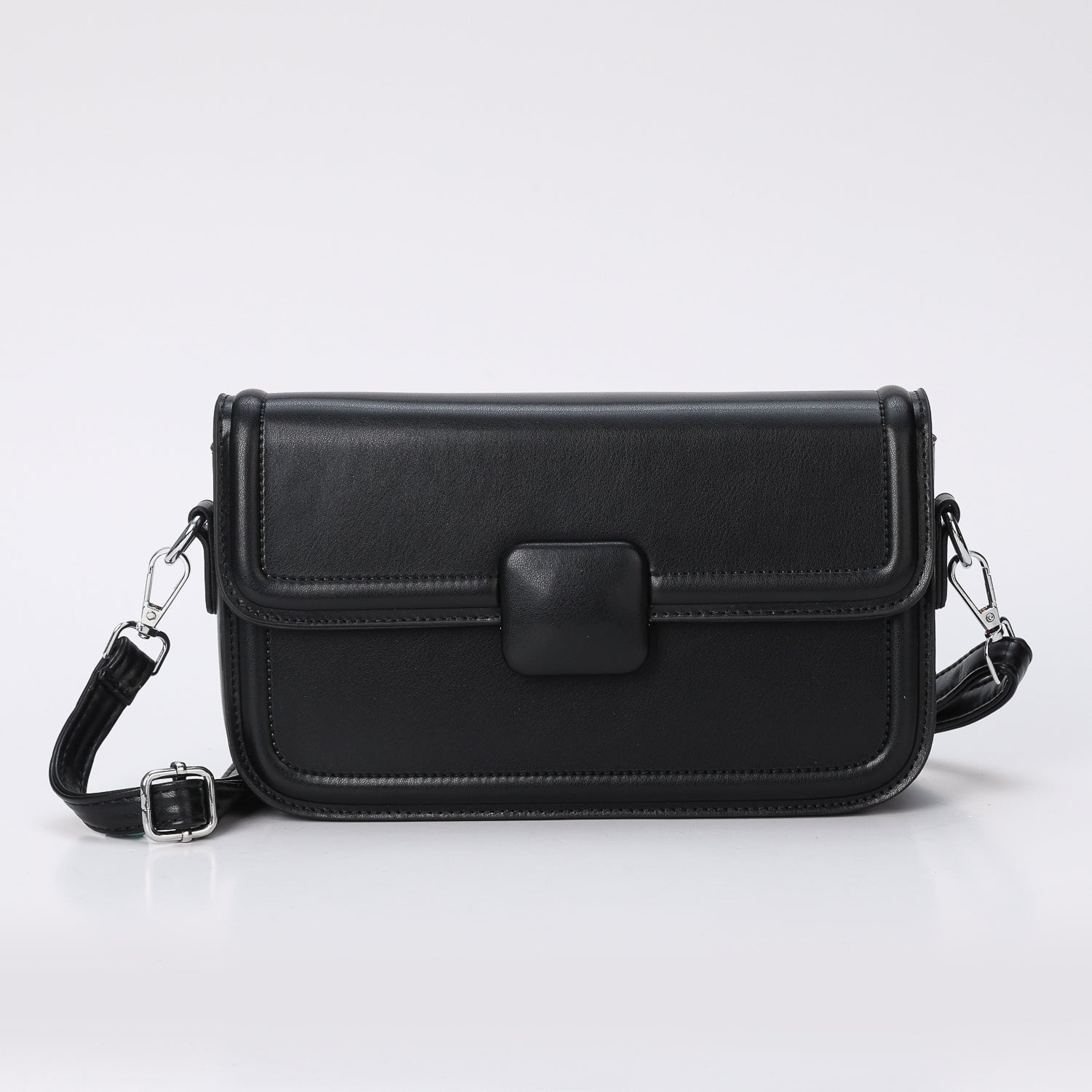 BANDOLERA RECTANGULAR RIGIDA MEDIANA / BROCHE CUADRO COLOR / NEGRO