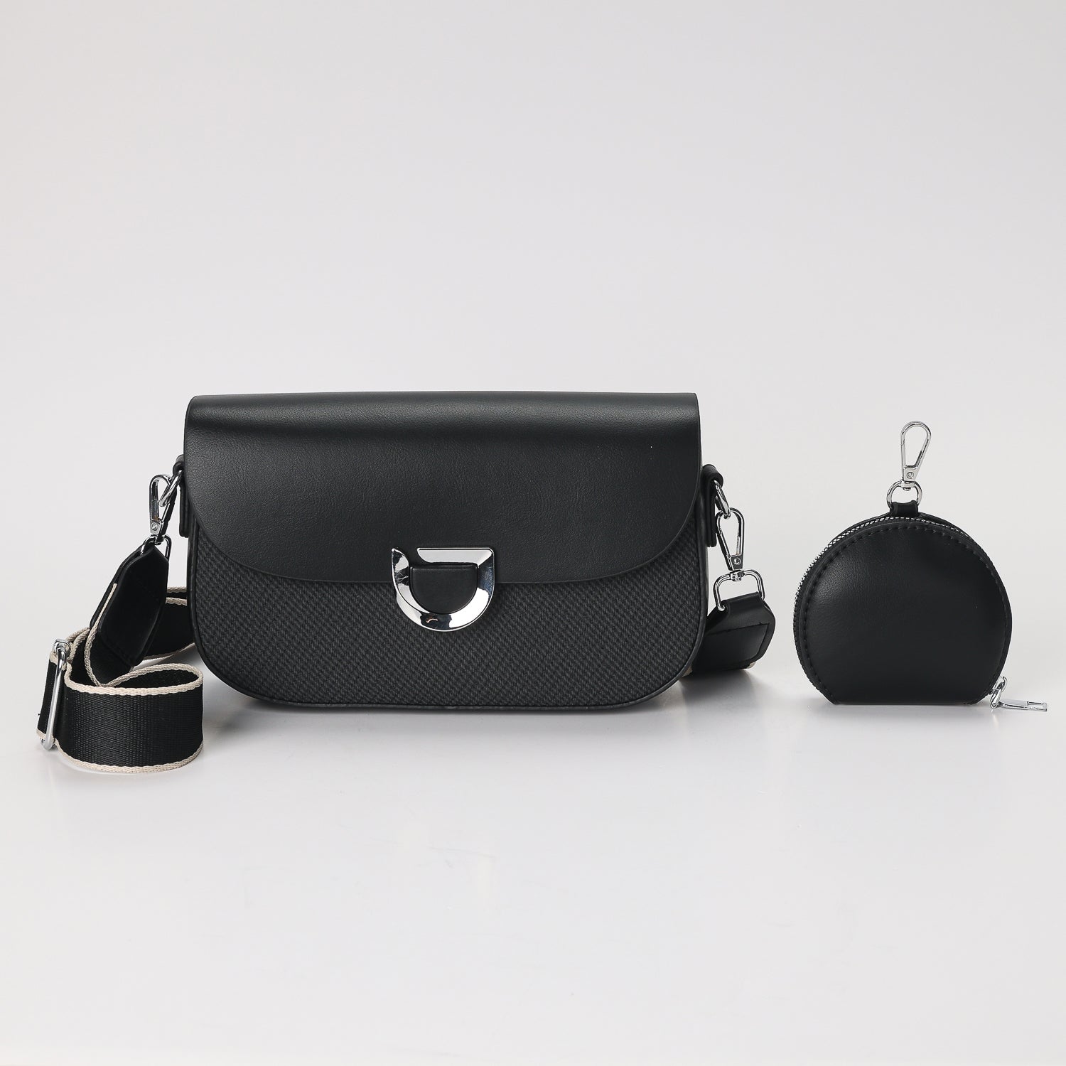 BANDOLERA RECTANGULAR MED RIGIDA /PIU TEXTURIZADA / HEBILLA EN U / CORREA TEXTIL / NEGRO