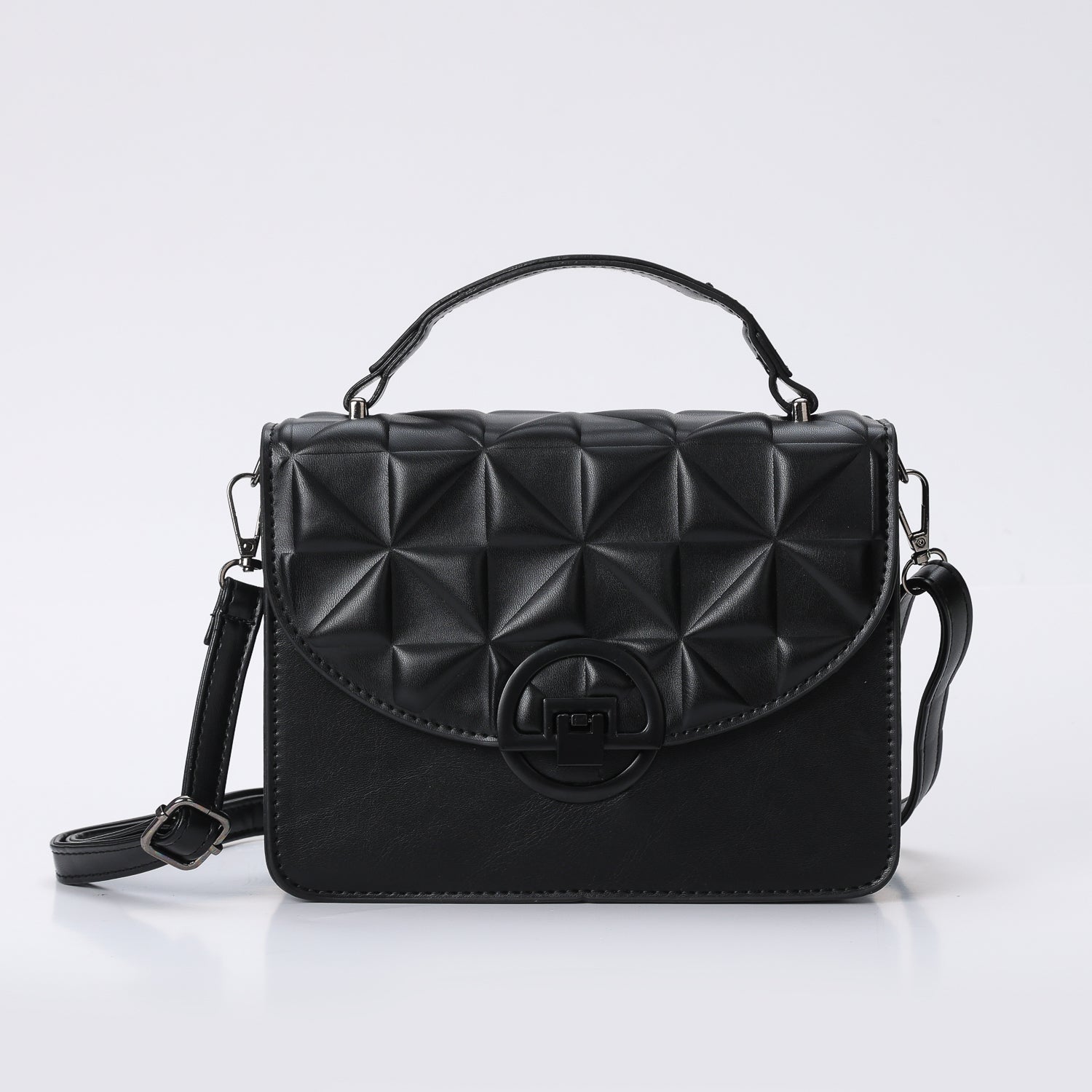 SATCHEL BAG RIGIDA MEDIANA / FLAP MOLDEADA/ HEBILLA NEGRO / NEGRO