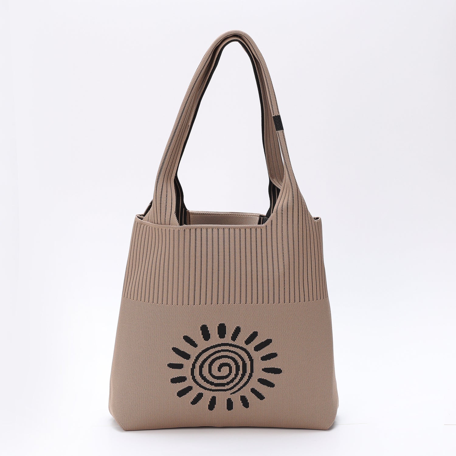 TOTE TEJIDA GRANDE /GRUESA / LINEAS DELGADAS/ LOGO SOLEY / NEGRO