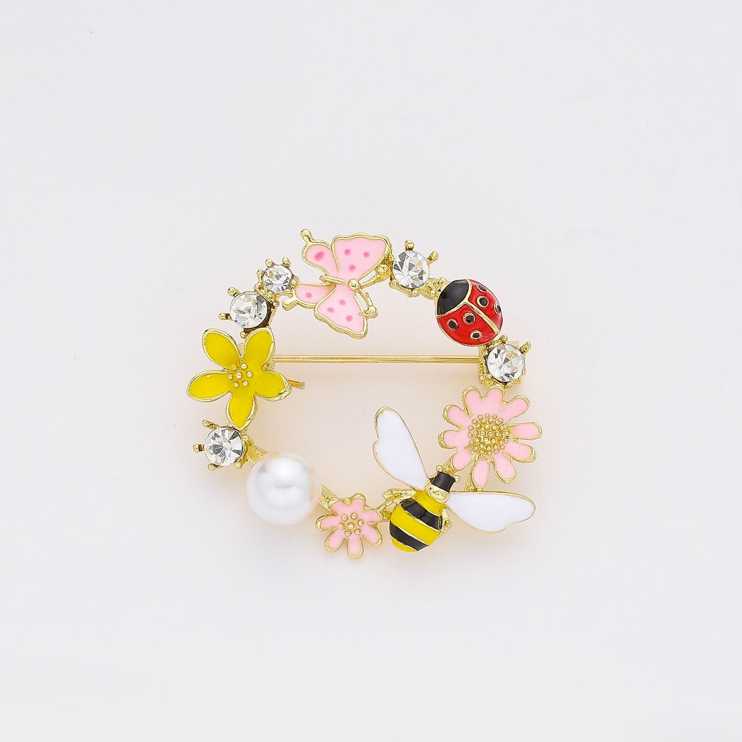 PRENDEDOR ARO / ABEJA / FLORES / MARIPOSA ESMALTE COLOR / DORADO