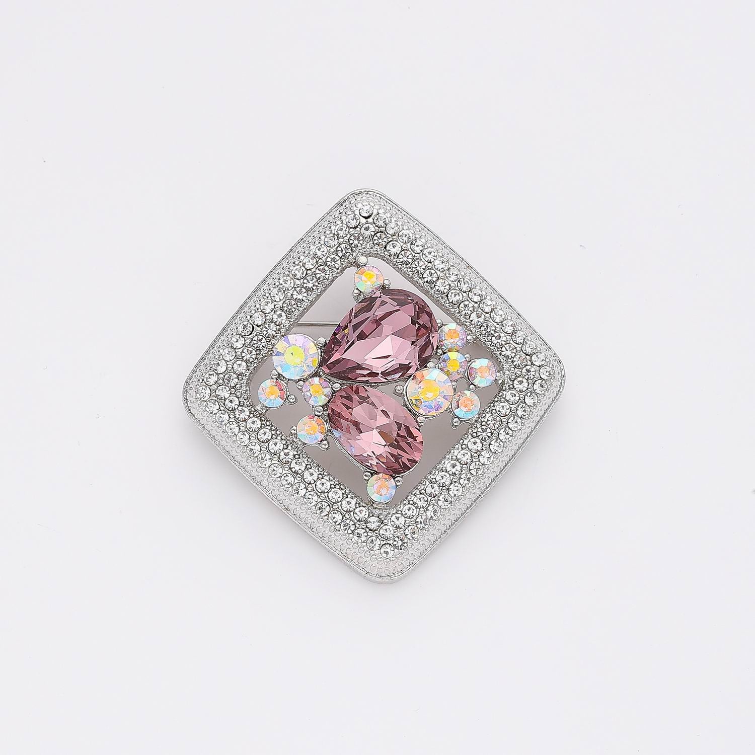 PRENDEDOR CUADRADO PERFIL CRISTAL /PIEDRAS OVALADAS MORADO