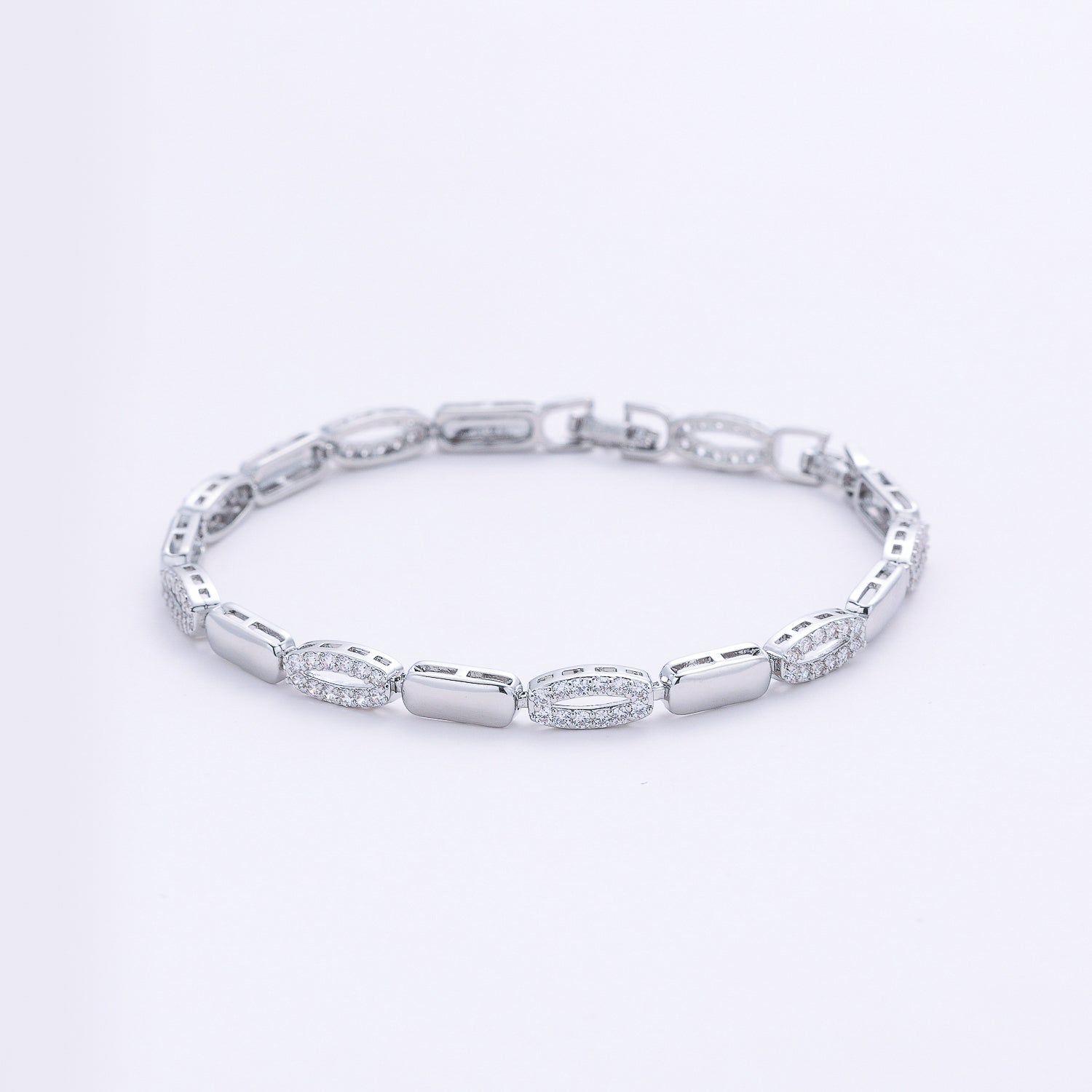pulsera delgada ovalitos cristal/rectangulos / plata