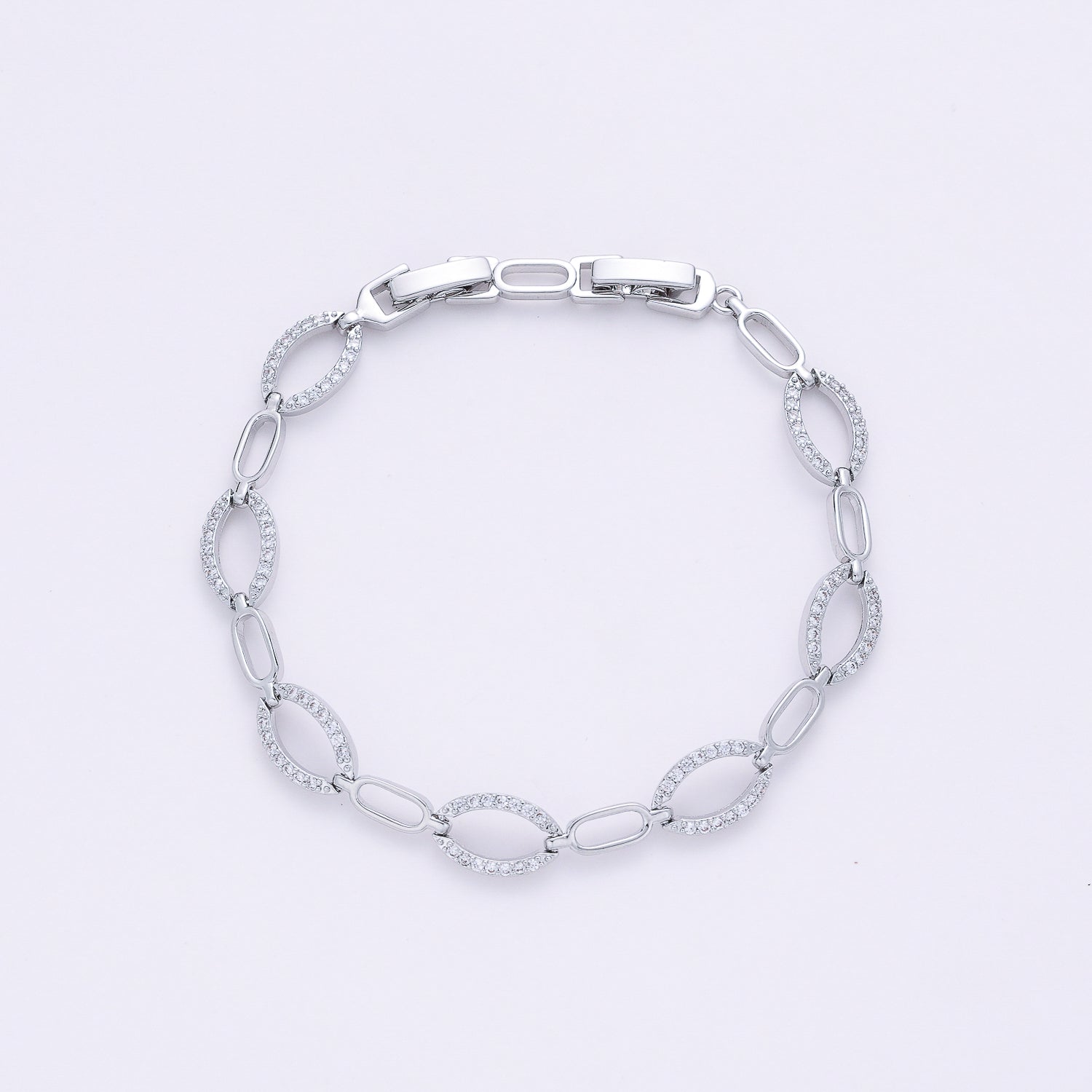 pulsera ovalos med cristal / eslabones / plata