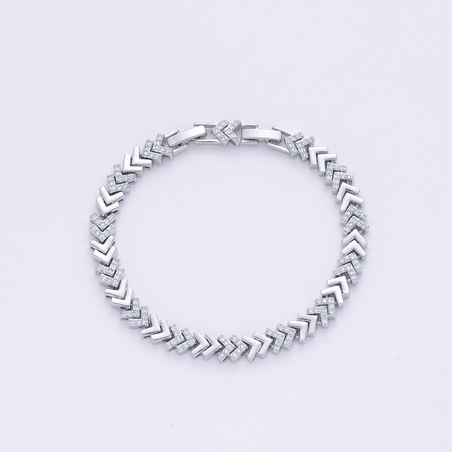 pulsera en v / ancha / cristal y plata
