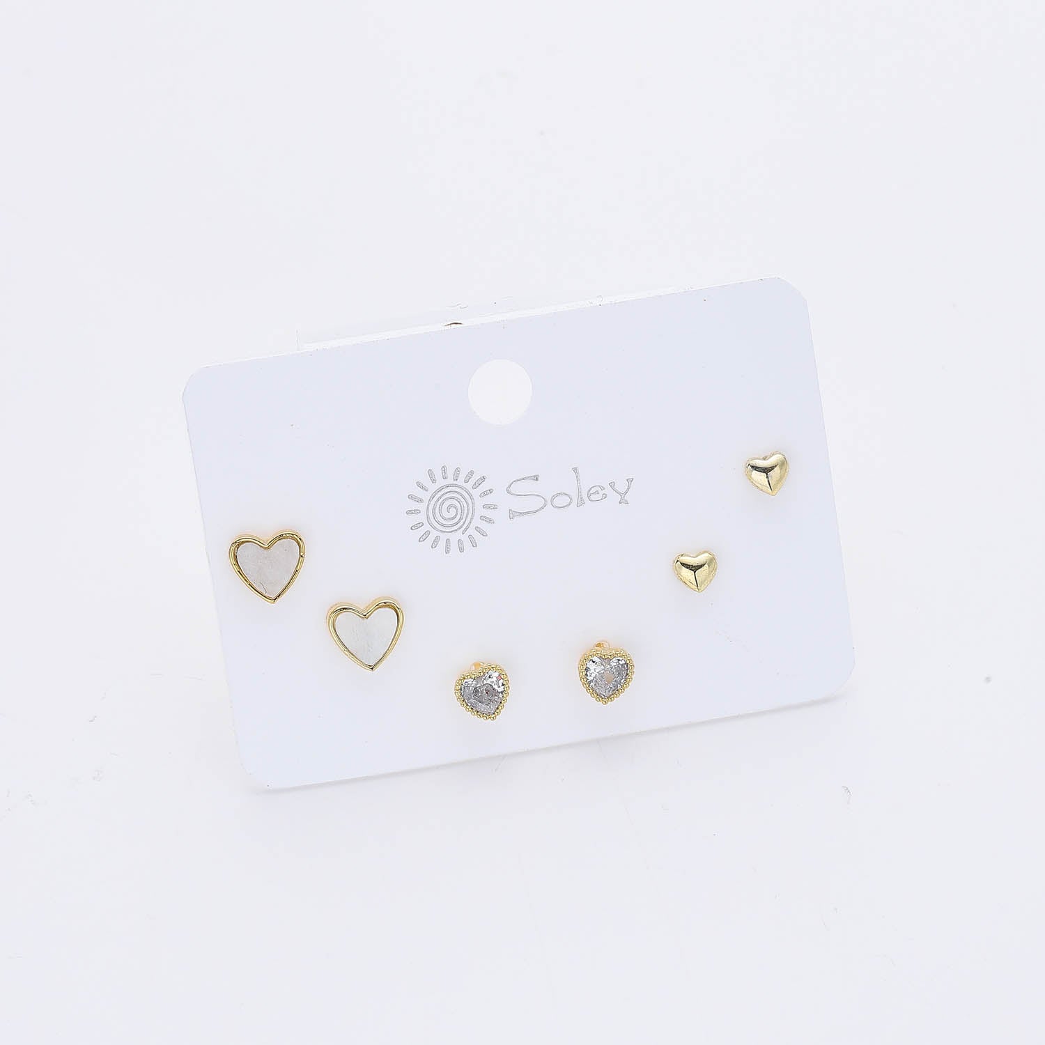 3 PARES /BROQUEL CORAZONES APERLADO / CRISTAL / DORADO