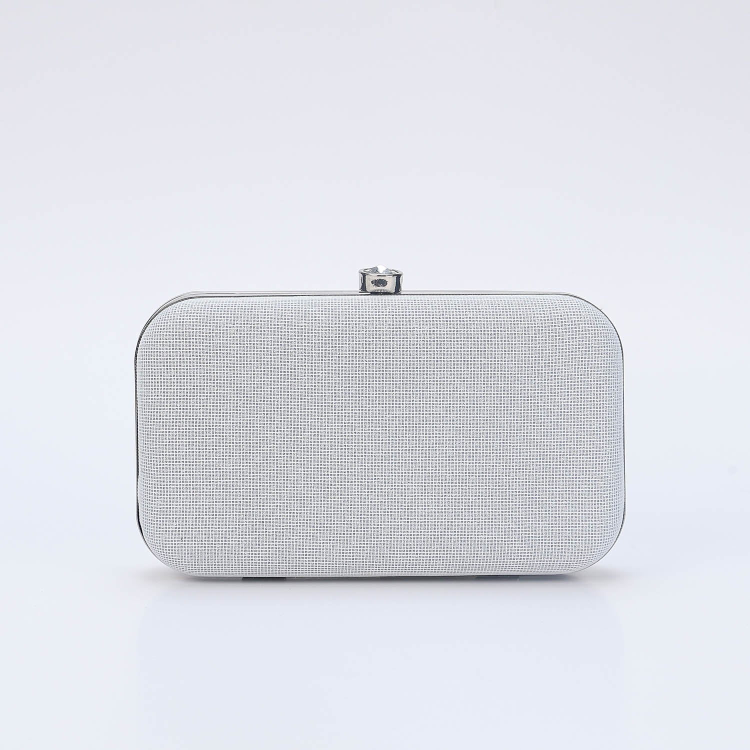 BOL NOCHE/ CAJA RIGIDA RECTANGULAR  BROCHE CRISTAL / PLATA