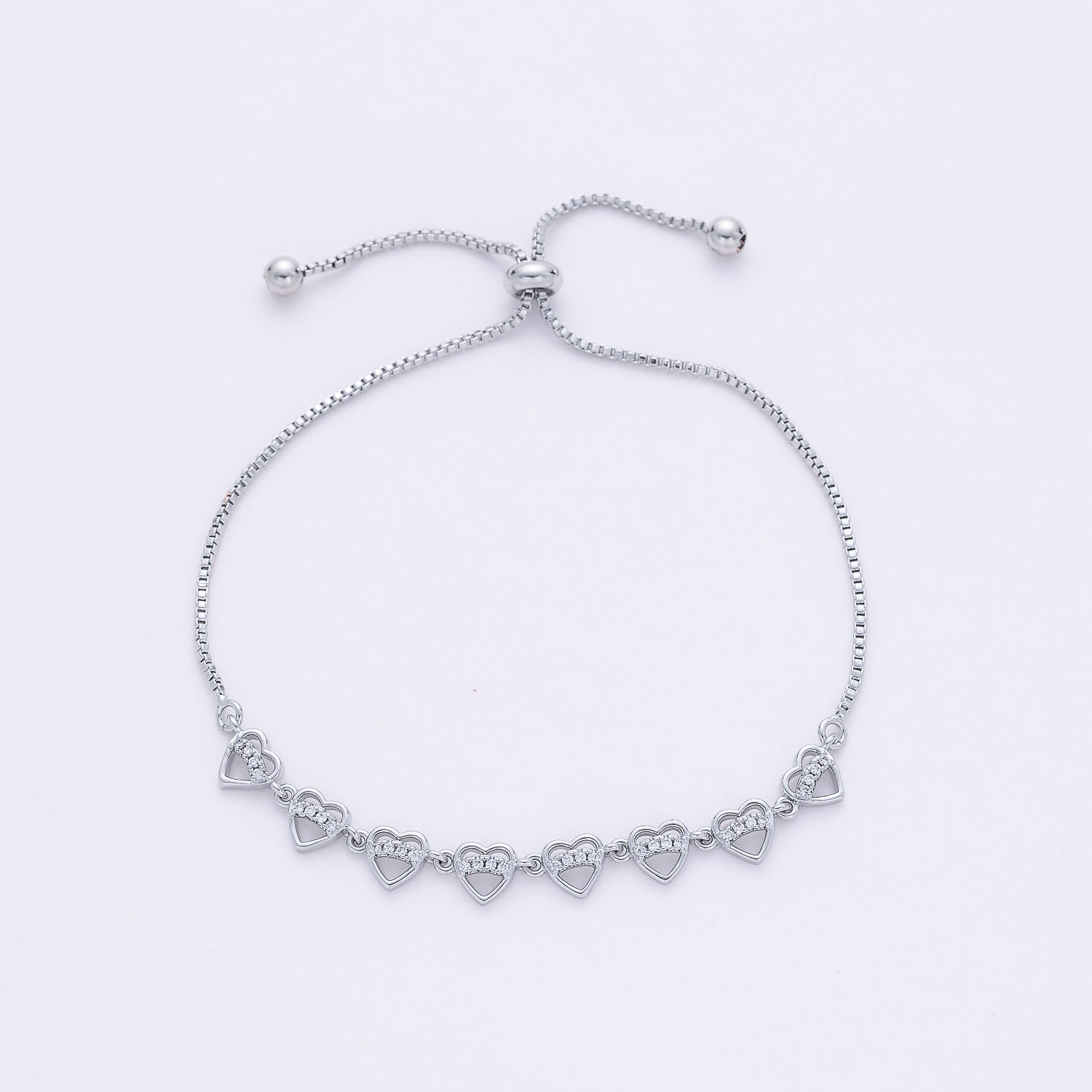 cad box / perfil corazones ch / linea cristal / broche bola corrediza / plata