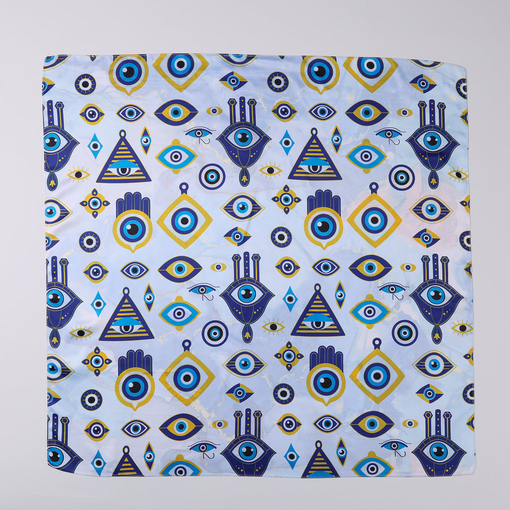 MASCADA 70X70/OJOS EN SIMBOLOS / AZUL Y BLANCO