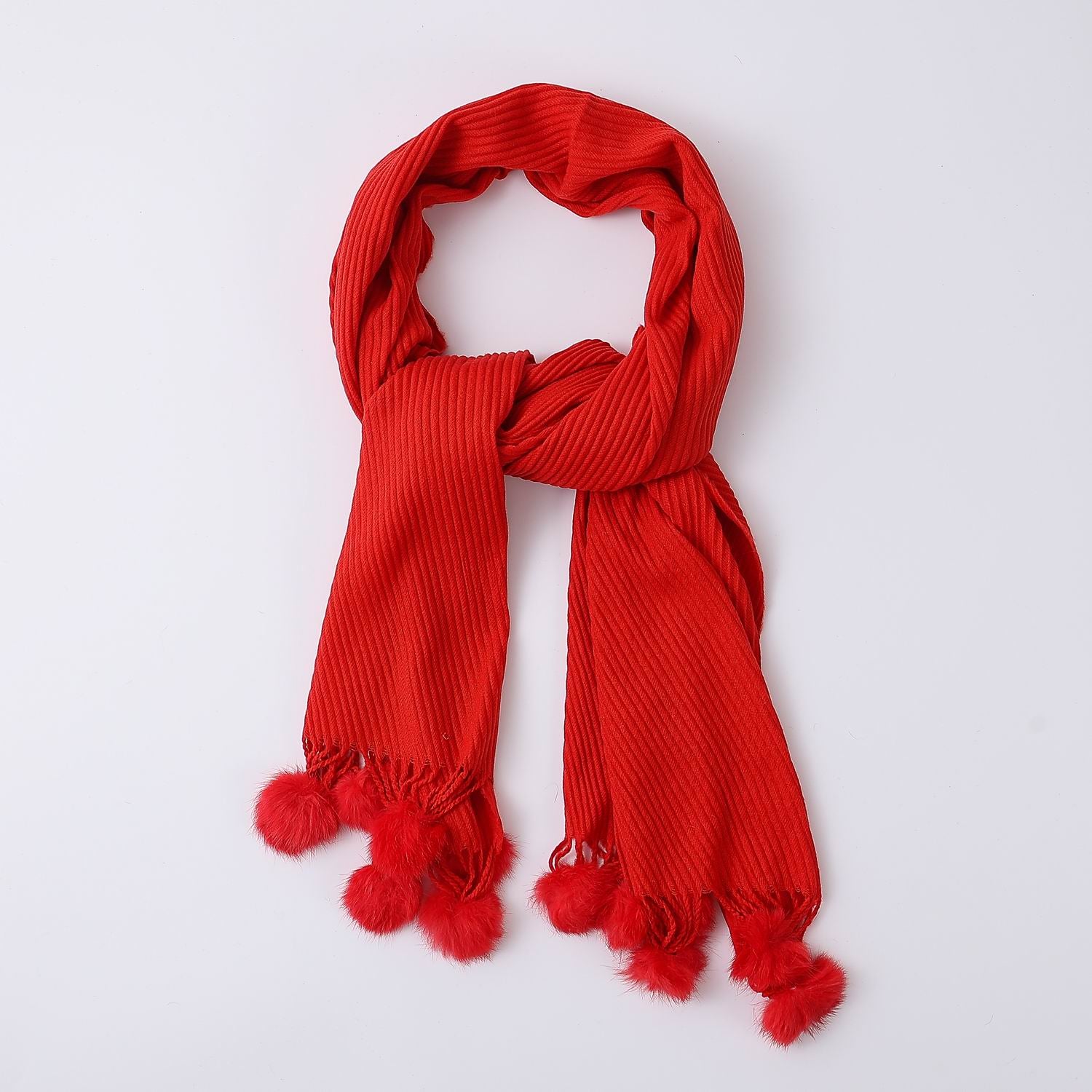BUF MED TEX LINEAS DIAGONALES ROJA / POMPONES