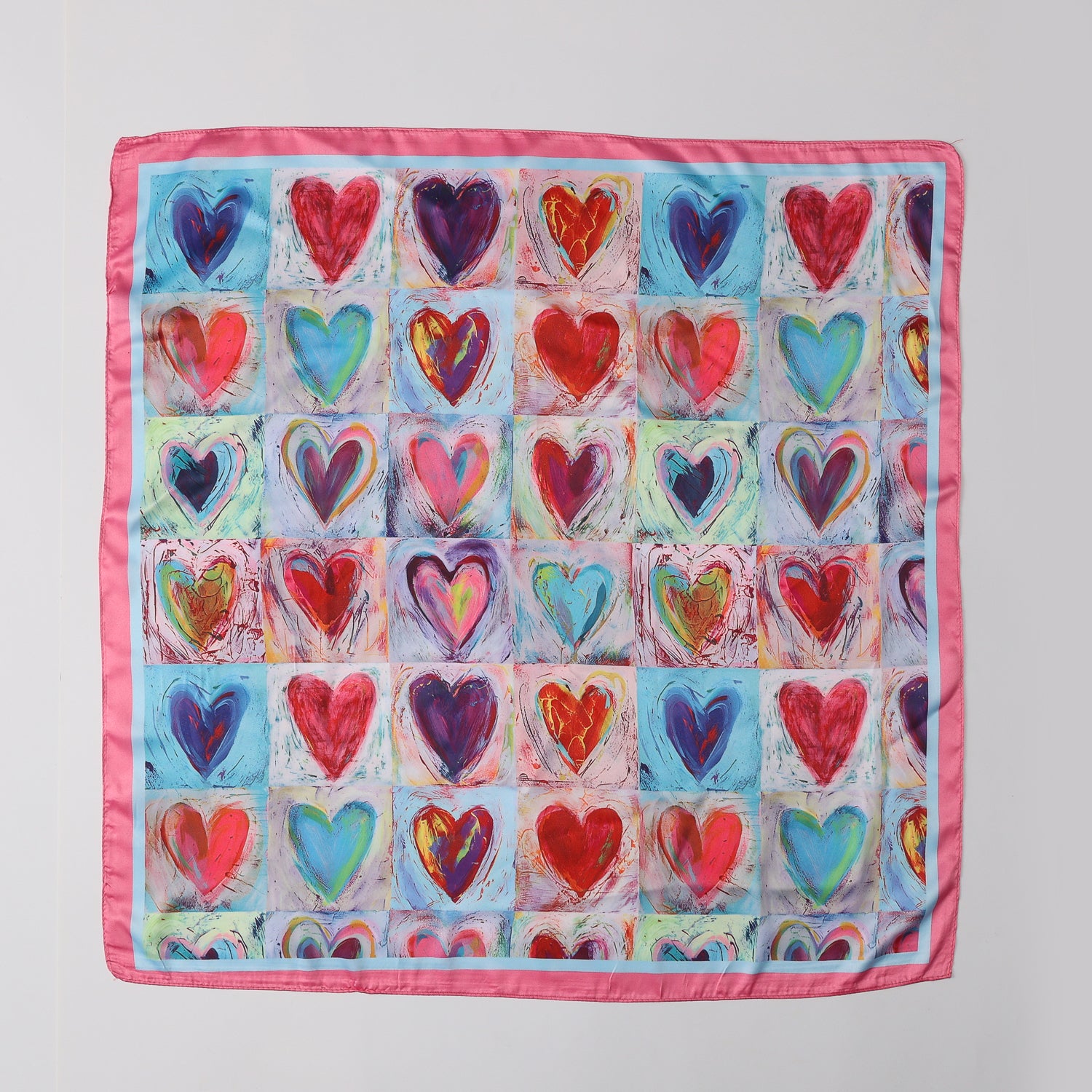 MASCADA 70X70 / CUADROS / CORAZONES / DIFUMINADOS / MULTICOLOR AZUL / ROJO