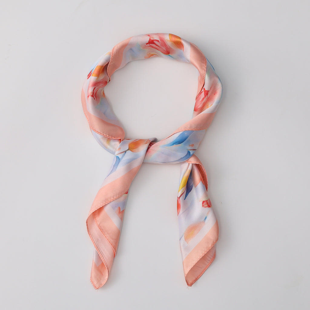 MASCADA 70X70 / RAMOS TULIPANES PEACH / FONDO BLANCO