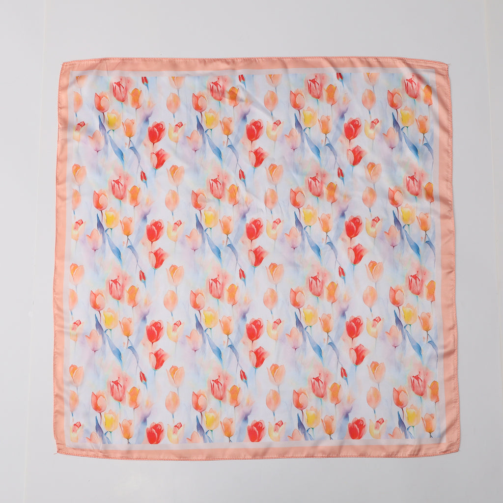 MASCADA 70X70 / RAMOS TULIPANES PEACH / FONDO BLANCO