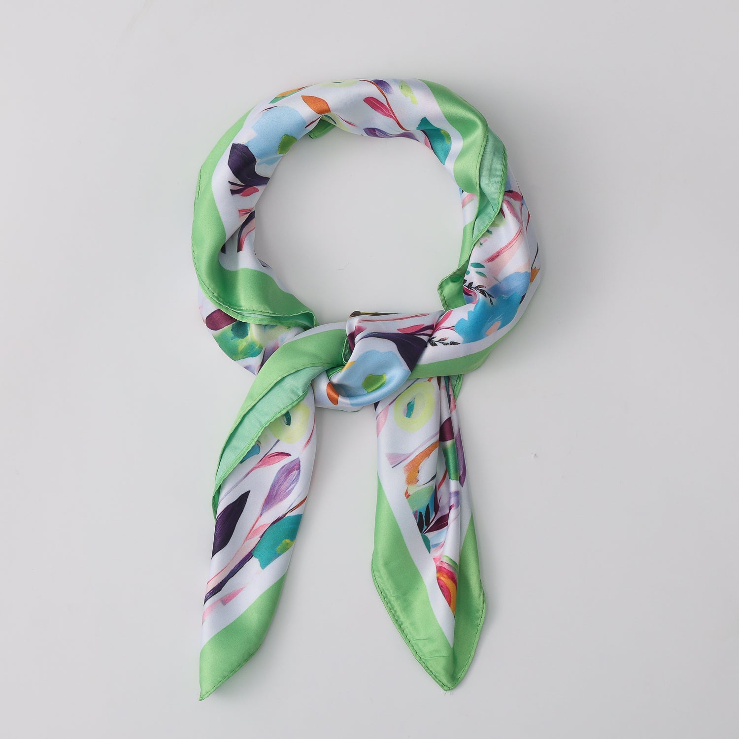 MASCADA 70X70 / RAMOS FLORES MULTICOLOR/ VERDE Y AZUL