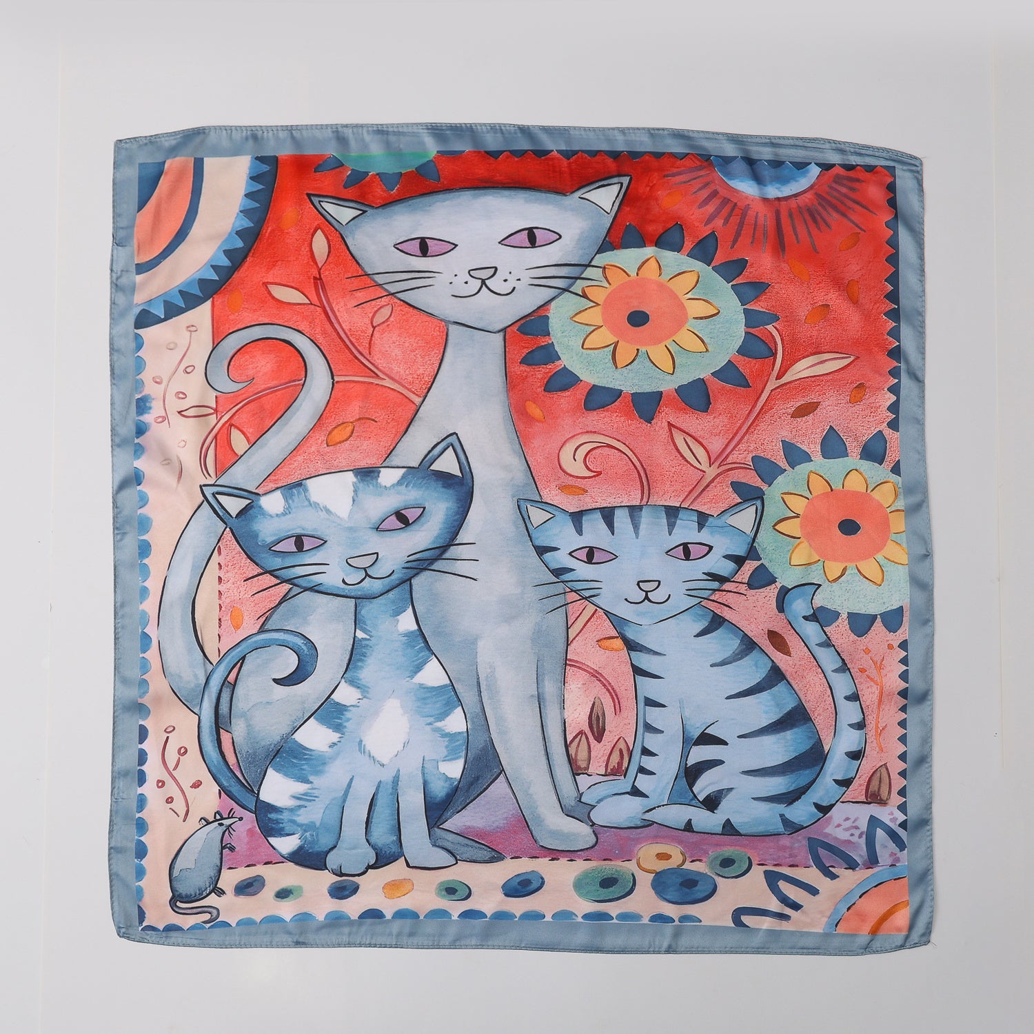 MASCADA 70X70 / 3 GATOS ARTE MODERNO / GRIS / NARANJA