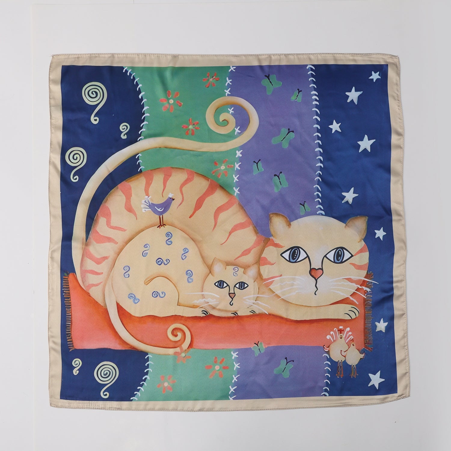 MASCADA 70X70 / 2GATOS  GATOS ARTE MODERNO / NOCHE  / CAFÉ AZUL