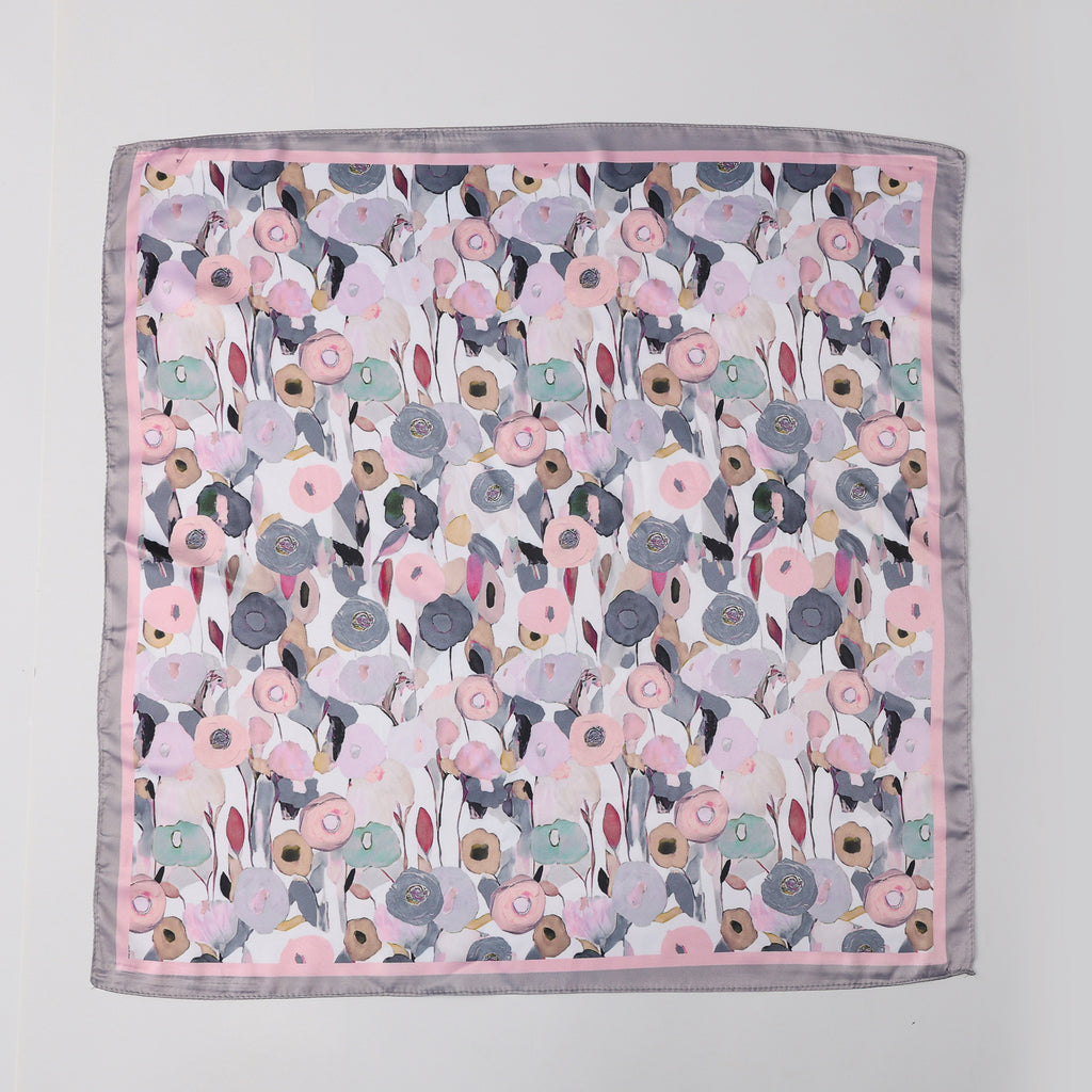 MASCADA 70X70 / FLORES DIFUMINADAS / ROSA Y GRIS